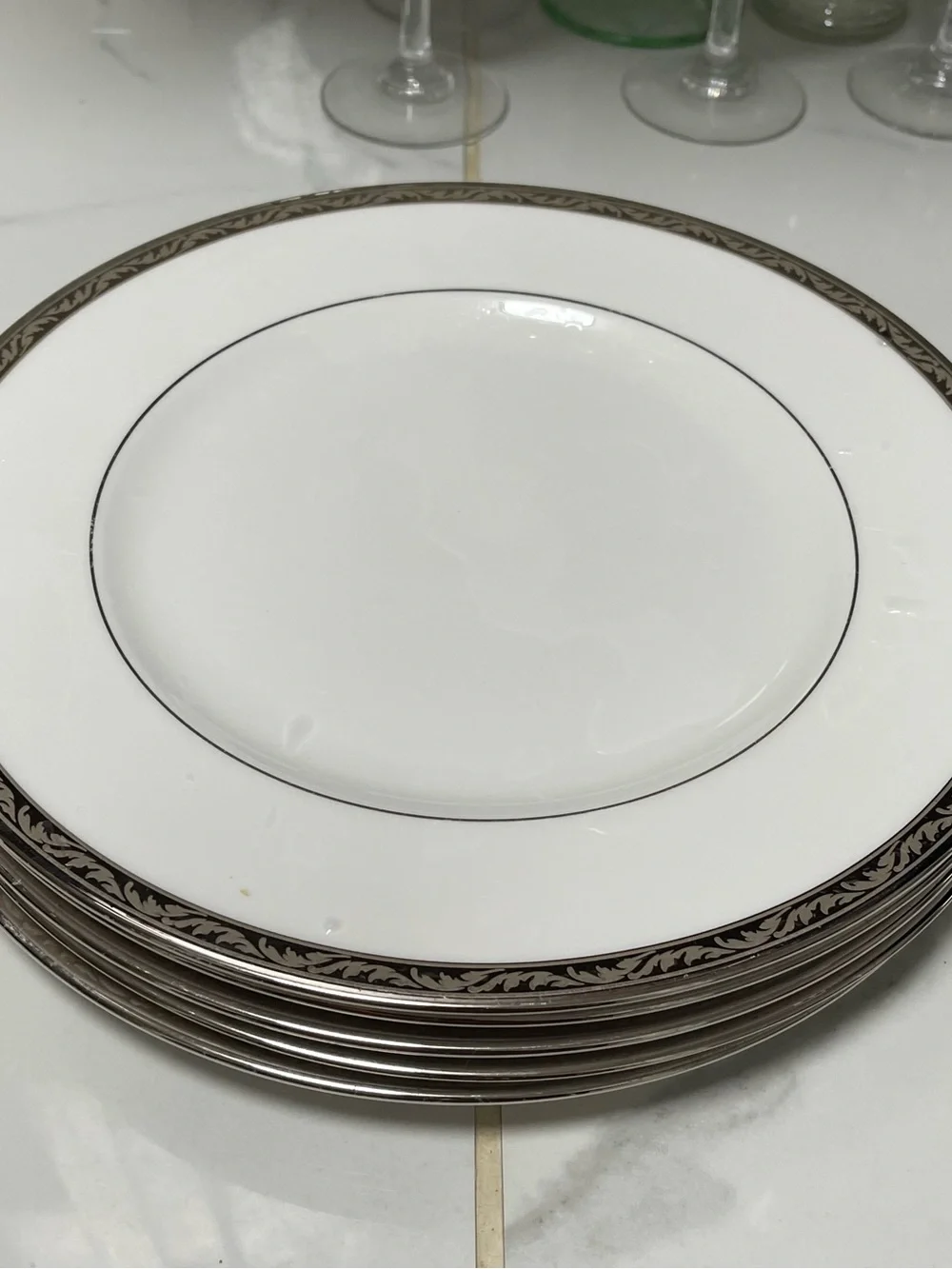 Lenox White Porcelain Dinner Plate with Silver and Gold Trim